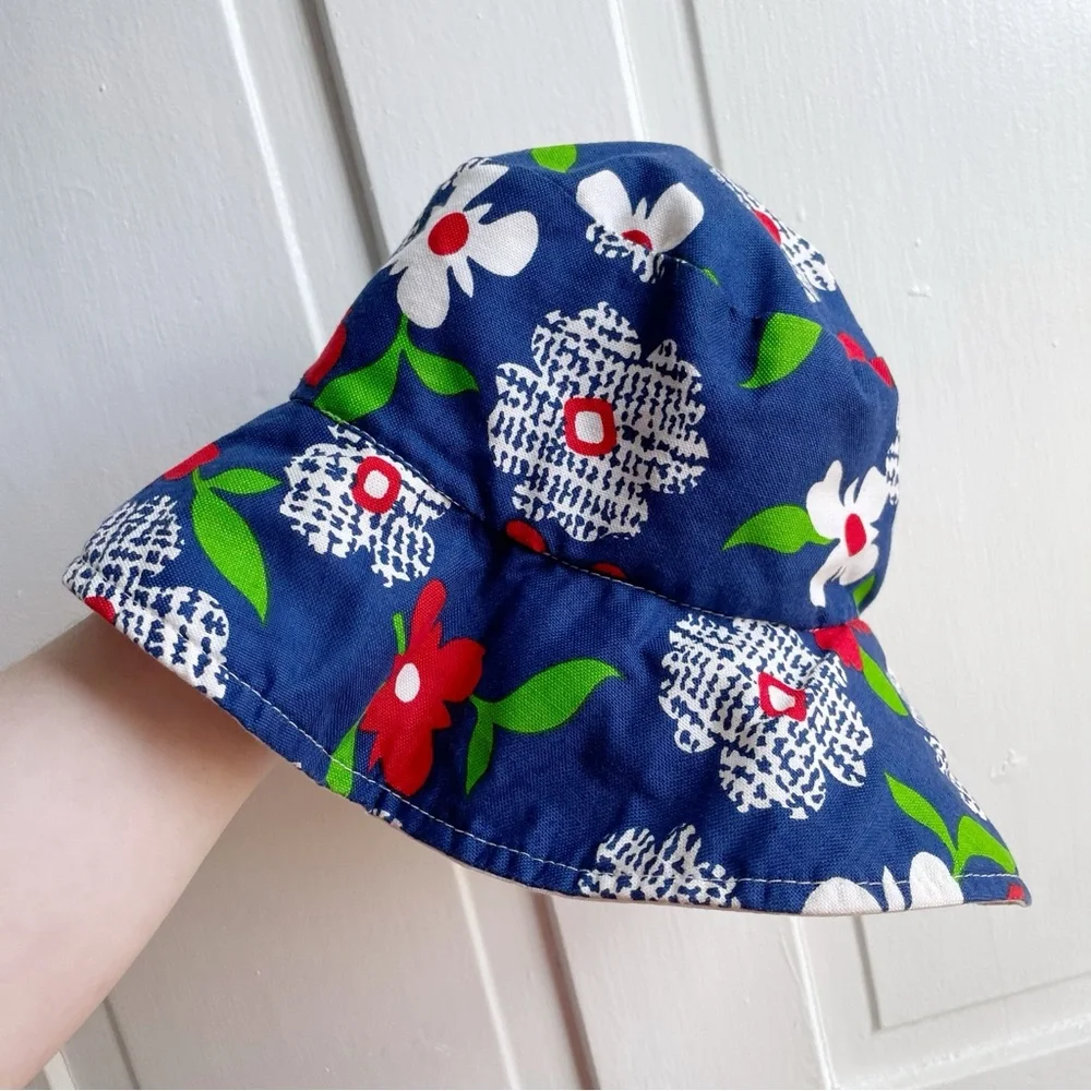 Vintage 70s/80s Reversible 100% Cotton Color Block Floral Pattern Bucket Hat - Picture 2 of 9